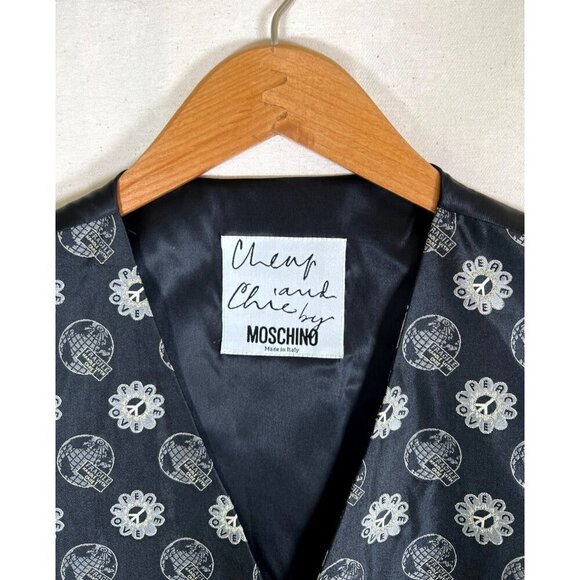 Cheap and Chic Moschino VTG Rare Mens Size 40 Black Vest Silk Earth Peace Love - Picture 3 of 16